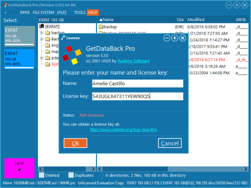 License dialog in GetDataBack